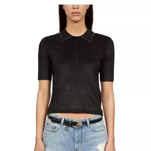 The Kooples- Stud Detail Top- black with silver studs- XS - US size 2